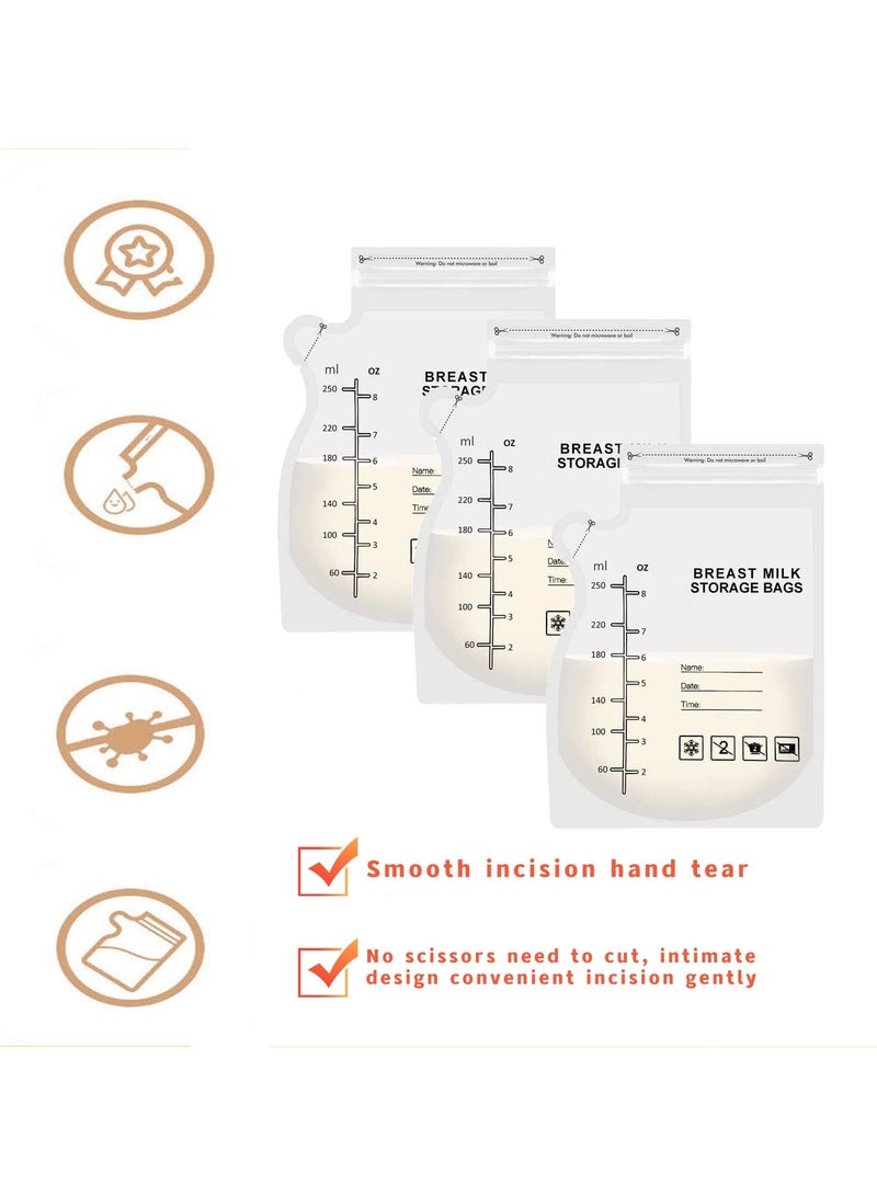 YQINU 30 Pcs 250ML Breastmilk Storage Bags 8oz Breast Milk Storing Bags BPA-Free Milk Storage Bags with Pour Spout for Breastfeeding Self-Standing Bag Space Saving Flat Profile Sealing for Fridge or Freezer Use - Image 5