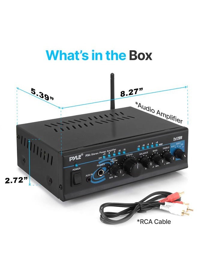 Pyle Home Home Audio Power Amplifier System with Bluetooth - 2X120W Mini Dual Channel Mixer Sound Stereo Receiver Box w/RCA, AUX, Mic Input - For Amplified Speakers, PA, Theater, Studio Use -PTA4 - Image 3