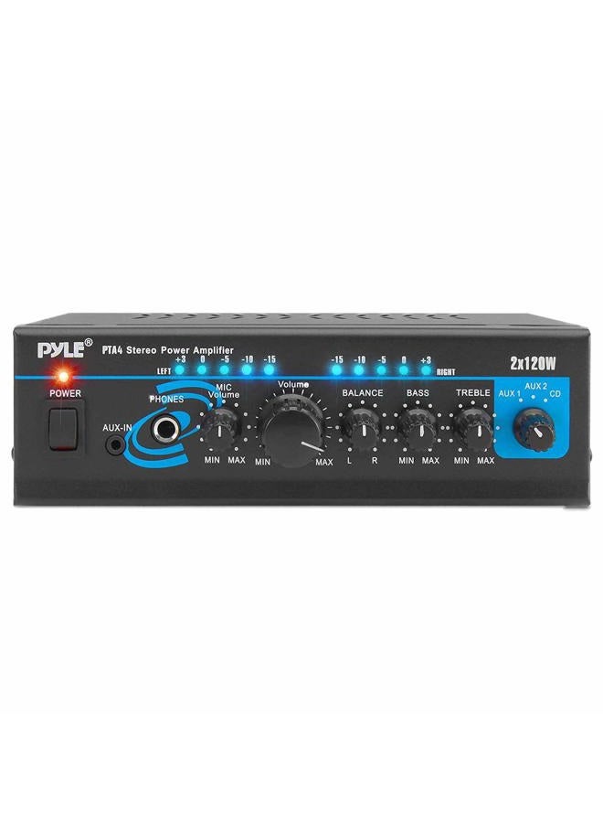 Pyle Home Home Audio Power Amplifier System with Bluetooth - 2X120W Mini Dual Channel Mixer Sound Stereo Receiver Box w/RCA, AUX, Mic Input - For Amplified Speakers, PA, Theater, Studio Use -PTA4 - Image 1