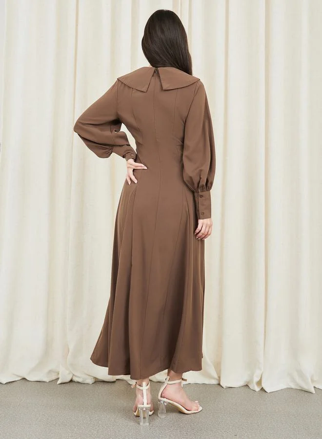 Styli Peter Pan Collar A-Line Maxi Dress
