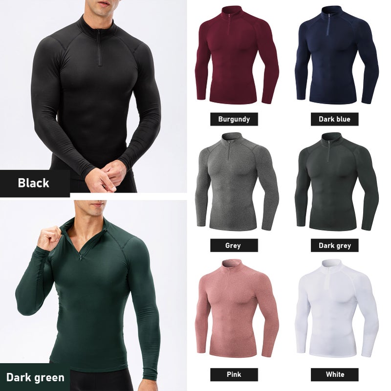 Men Sport Shirt Fleece Warm Stretchy Bodycon Stand Collar Long Sleeve Zipper Running Fitness Sportswear - Image 3
