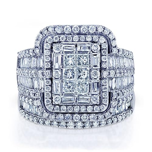 AZQ 925 Sterling Silver Shiny Full Diamond Gemstone Ring 18K Gold Cubic Zirconia Promise Rings CZ Diamond Multi Row Ring Eternity Engagement Wedding Band Ring Sets Z.41 (US Code 5) - Image 3