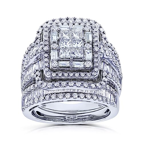 AZQ 925 Sterling Silver Shiny Full Diamond Gemstone Ring 18K Gold Cubic Zirconia Promise Rings CZ Diamond Multi Row Ring Eternity Engagement Wedding Band Ring Sets Z.41 (US Code 5) - Image 2