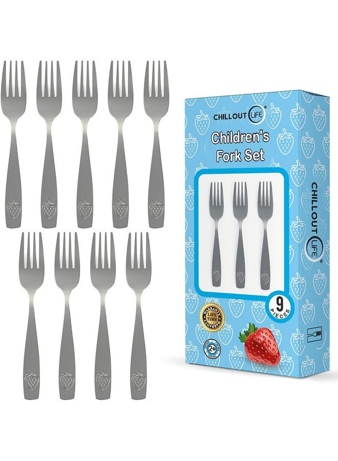 CHILLOUT LIFE 9 Piece Stainless Steel Kids Forks - Child and Toddler Safe Flatware - Kids Utensil Set - Metal Kids Cutlery Set - Includes a Total of 9 Small Kids Forks - Image 1