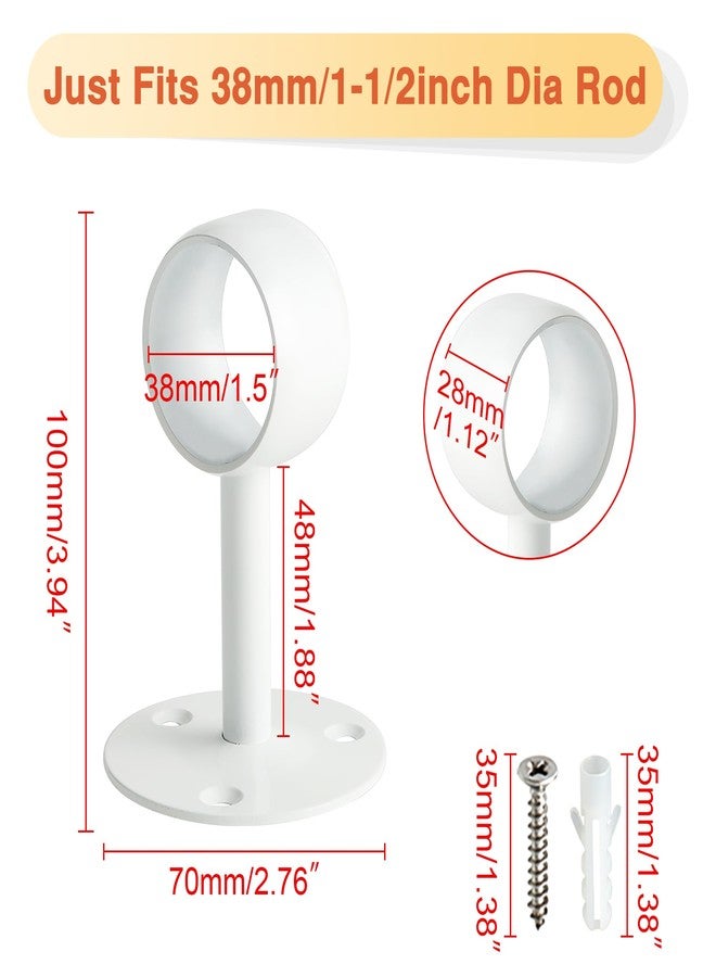 Alise Curtain Rod Holder Bracket 1-1/2Inch Dia,Closet Rod Holders Wall Mounted,Ceiling Mount Curtain Rod Flange Brackets Curved Shower Curtain Rod Holder for Bathroom,Stainless Steel White,4 Pack - Image 2
