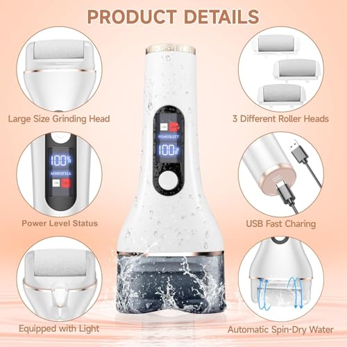 AdamPark Electric Callus Remover for Feet,Rechargeable Portable Electronic Foot File Pedicure Kits,Professional Waterproof Pedi Feet Care Tools Wet&Dry Foot Scrubber File Perfect for Hard Cracked Skin - Image 5