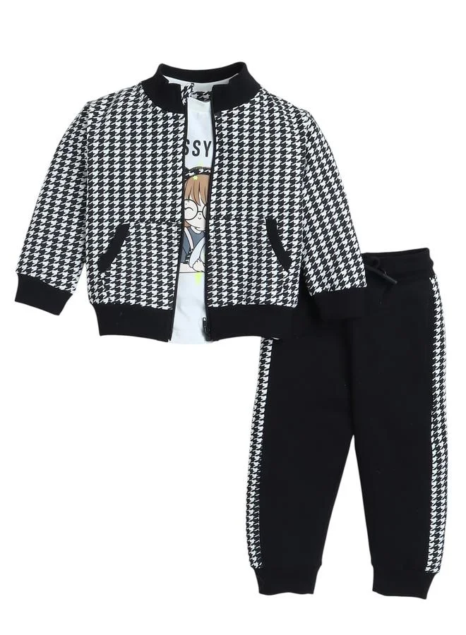 victor and jane Victor And Jane Pack of 3 - Girls Printed T-Shirt, Houndstooth Jacket and Joggers