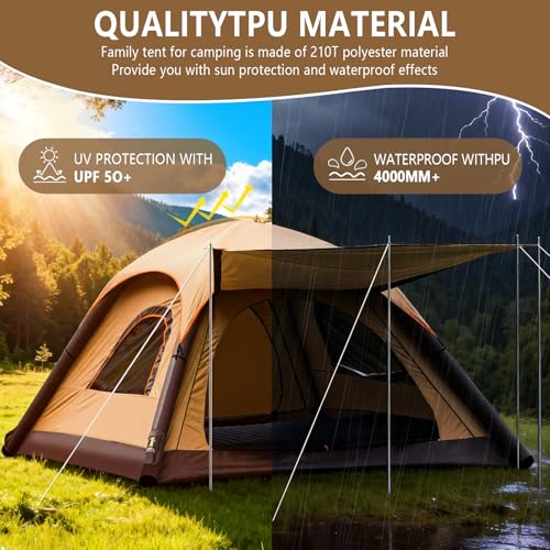 MWS-ForCamping Automatic Inflatable Tent Camping 3 Person, Family Tents for Camping with 2-3 Min Set Up, Windproof Waterproof Tents with Mosquito Screen Window, Portable Tent for Traveling - Image 4