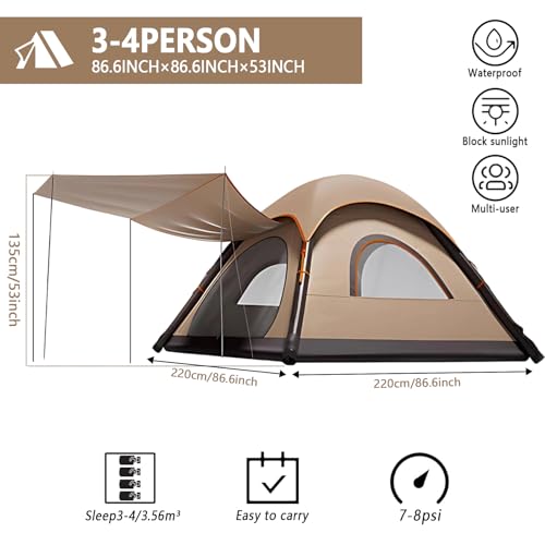 MWS-ForCamping Automatic Inflatable Tent Camping 3 Person, Family Tents for Camping with 2-3 Min Set Up, Windproof Waterproof Tents with Mosquito Screen Window, Portable Tent for Traveling - Image 2