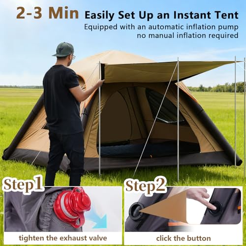 MWS-ForCamping Automatic Inflatable Tent Camping 3 Person, Family Tents for Camping with 2-3 Min Set Up, Windproof Waterproof Tents with Mosquito Screen Window, Portable Tent for Traveling - Image 5
