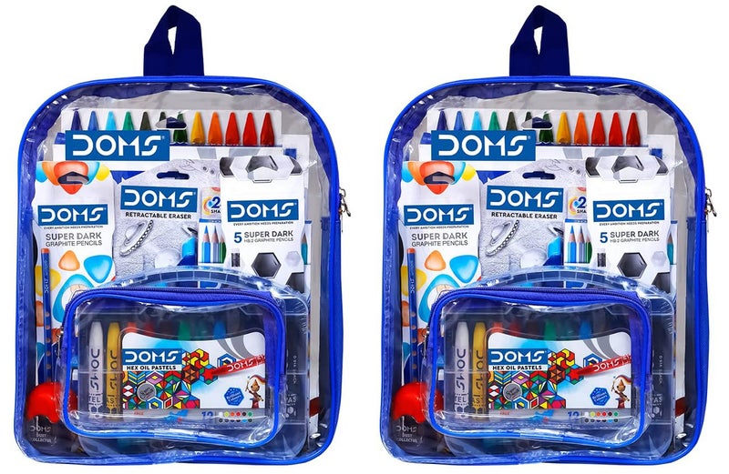 Doms Smart Kit | Comes With Transparent Zipper Bag | Perfect Value Pack | Kit For School Essentials | Gifting Range For Kids | Combination of 12 Stationery Items (Pack of 2) - Image 1