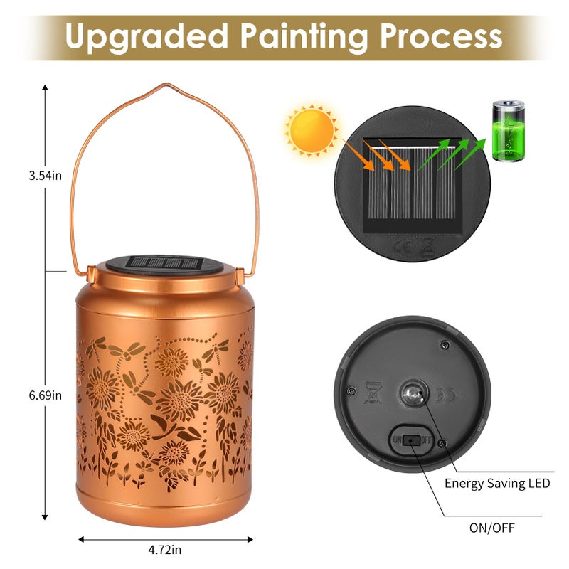 Lazzgan Solar Garden Lights,Sunflower Lanterns Outdoor Decoration, Mothers Day Birthday Gifts for Women Grandma, Garden Decor Hanging Solar Lights Outdoor for Yard, Patio, Backyard, Porch (2 Pack) - Image 3