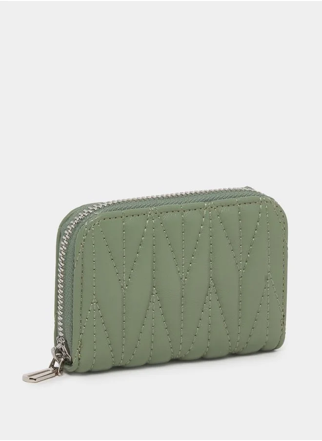 Styli Stitched Textured Zip Closure Wallet
