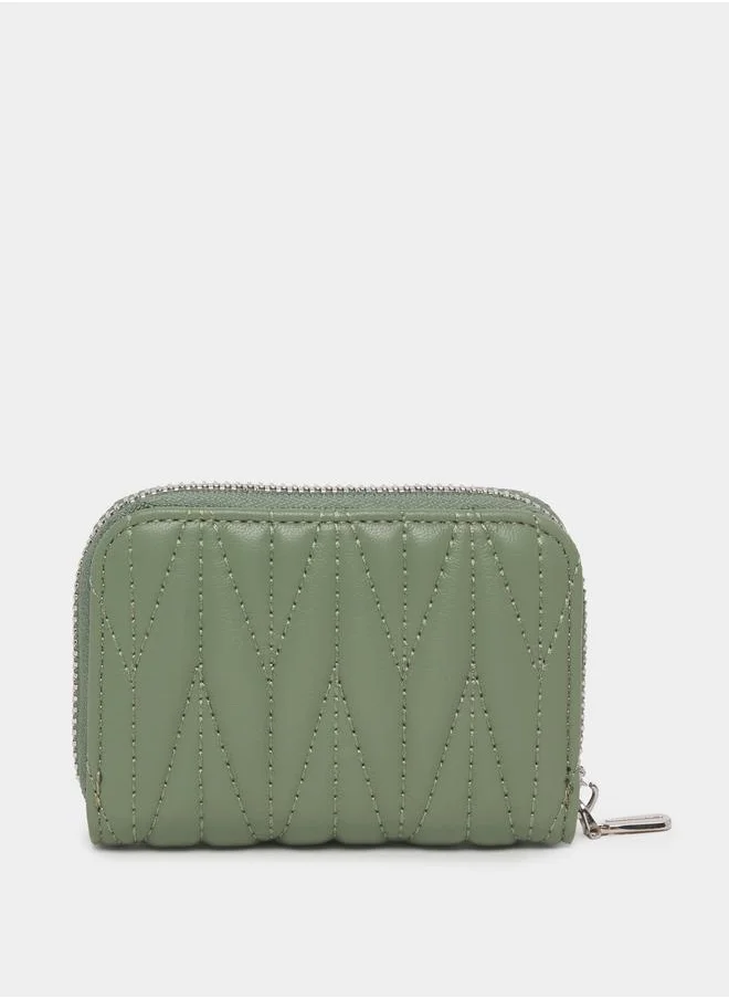 Styli Stitched Textured Zip Closure Wallet