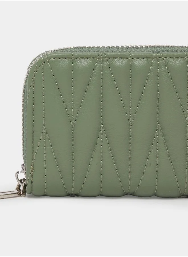 Styli Stitched Textured Zip Closure Wallet