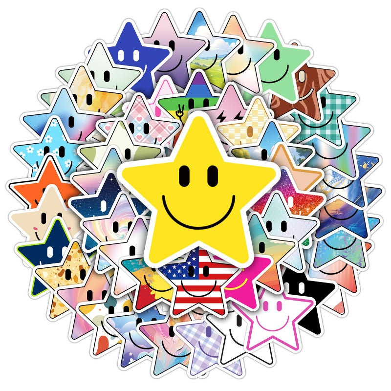 Wercokt 50PCS Smiling Star Stickers, Cute Water Bottle Stickers for Kids, for Teaching Rewards, Notebooks, Stationery, Luggage, Cartoon PVC Happy Stickers - Image 1