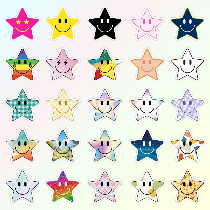 Wercokt 50PCS Smiling Star Stickers, Cute Water Bottle Stickers for Kids, for Teaching Rewards, Notebooks, Stationery, Luggage, Cartoon PVC Happy Stickers - Image 2