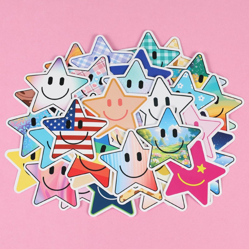 Wercokt 50PCS Smiling Star Stickers, Cute Water Bottle Stickers for Kids, for Teaching Rewards, Notebooks, Stationery, Luggage, Cartoon PVC Happy Stickers - Image 5