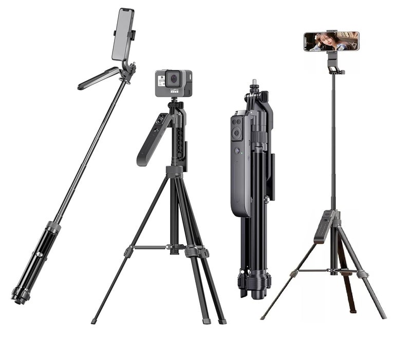 FKU C19 AUTO FACE Tracking Mobile Selfie Stick with 75 INCH Tripod 360° Rotary Aluminum Alloy Live Broadcast Shooting Camera Monopod Stand (C19 1.9 Meter AUTO FACE Tracking SEFIE Stick) - Image 1