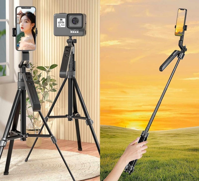 FKU C19 AUTO FACE Tracking Mobile Selfie Stick with 75 INCH Tripod 360° Rotary Aluminum Alloy Live Broadcast Shooting Camera Monopod Stand (C19 1.9 Meter AUTO FACE Tracking SEFIE Stick) - Image 4