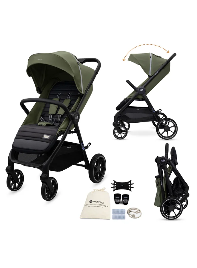 نيوبريز Neobreez VENTO All Terrain Stroller High Landscape Stroller One Hand Fold Travel and Adventure Buggy Stroller Outdoor Stroller, UV&Waterproof Canopy, Bag, Phone&Cup Holder&Toy Strap, LED lights,0-4yrs,22kg,3yrs Warranty