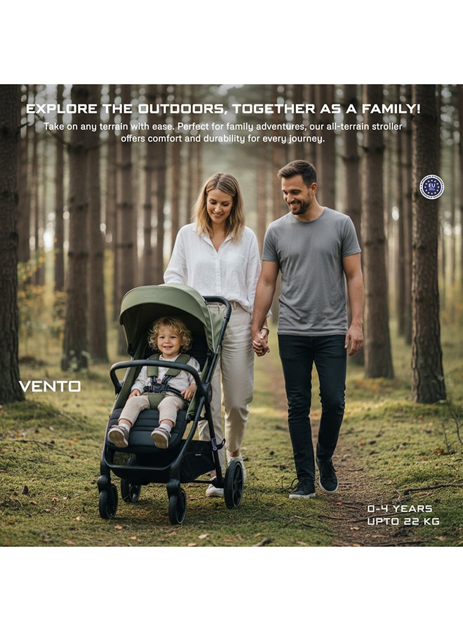 Neobreez VENTO All Terrain Stroller High Landscape Stroller One Hand Fold Travel and Adventure Buggy Stroller Outdoor Stroller, UV&Waterproof Canopy, Bag, Phone⋓ Holder&Toy Strap, LED lights,0-4yrs,22kg,3yrs Warranty - Image 3