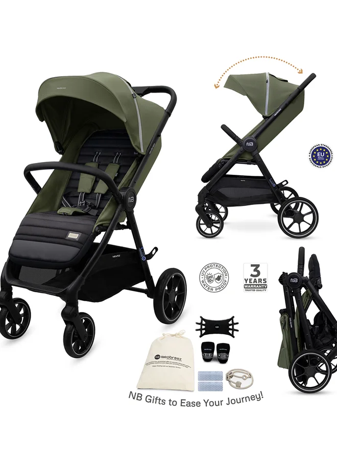 نيوبريز Neobreez VENTO All Terrain Stroller High Landscape Stroller One Hand Fold Travel and Adventure Buggy Stroller Outdoor Stroller, UV&Waterproof Canopy, Bag, Phone&Cup Holder&Toy Strap, LED lights,0-4yrs,22kg,3yrs Warranty