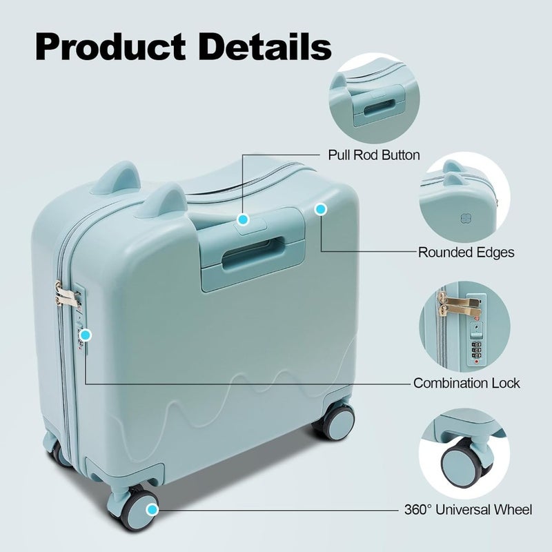 Ride-On Suitcase with Spinner Wheels With Lock for Girls and Boys Toddler Ride-On Luggage for Study Tours Outings Trips 20 Inch Lightweight ABS Plastic Pink/Blue - Image 5