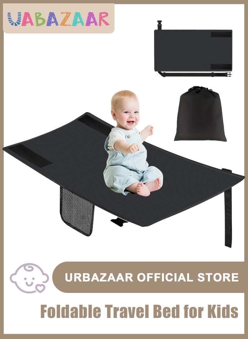URbazaar Toddler Travel Bed，Toddler Airplane Seat Extender, Foldable Travel Bed for Kids, Portable Plane Travel Essentials for Toddler Leg Rest & Lie Down, with Side Pockets (Black) - Image 1