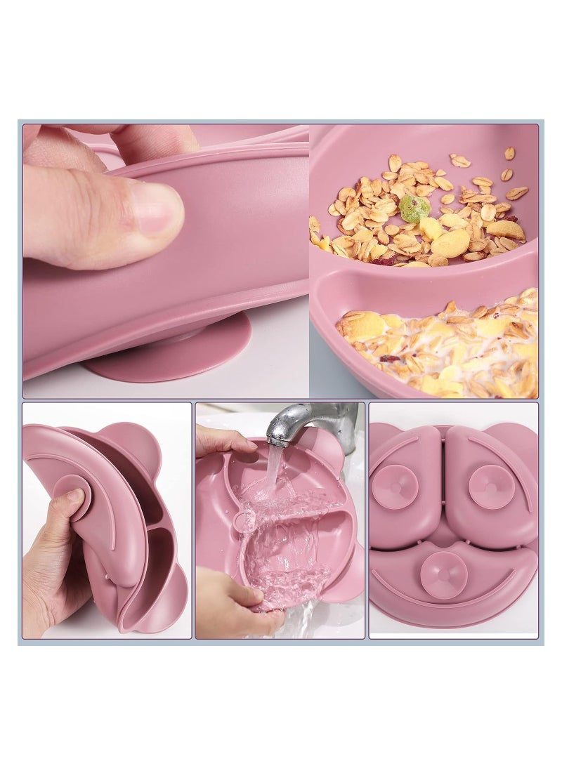 SOLARAE Baby Suction Plate Silicone Toddler Plates Baby Weaning Plate Divided Dishes with Spoon Fork Fits for Most Highchairs Trays Self Feeding Training Dishwasher Microwave Safe - Image 4