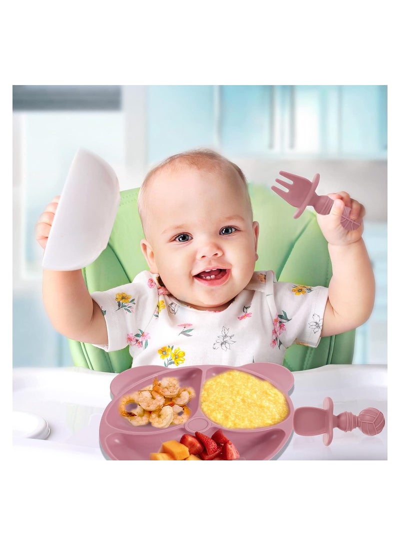 SOLARAE Baby Suction Plate Silicone Toddler Plates Baby Weaning Plate Divided Dishes with Spoon Fork Fits for Most Highchairs Trays Self Feeding Training Dishwasher Microwave Safe - Image 3