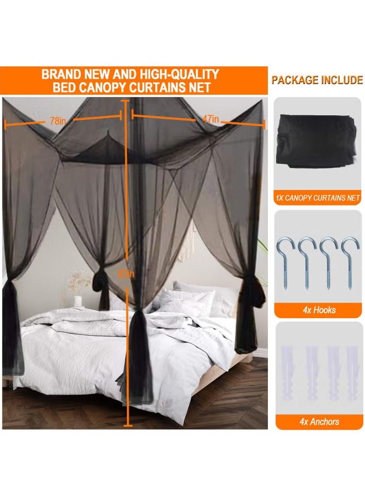Mosquito Net 4 Opening Mosquito Net 4 Corners Post Canopy Bed Curtain Black Canopy Bed Frame Queen Canopy Bed Tents for Girls Canopy Bed for Adults Bedroom - Image 2