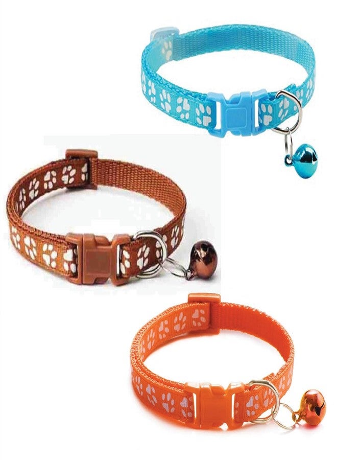 Litvibes Cat Collars Set of 3 with Bell,Kitten & Small Dogs Soft Adjustable Collar Safe,Solid & Protection Breakaway for Cats & Puppies,Cute Kitty Neckband with Paw Print-(Light Blue,Brown,Orange) - Image 1