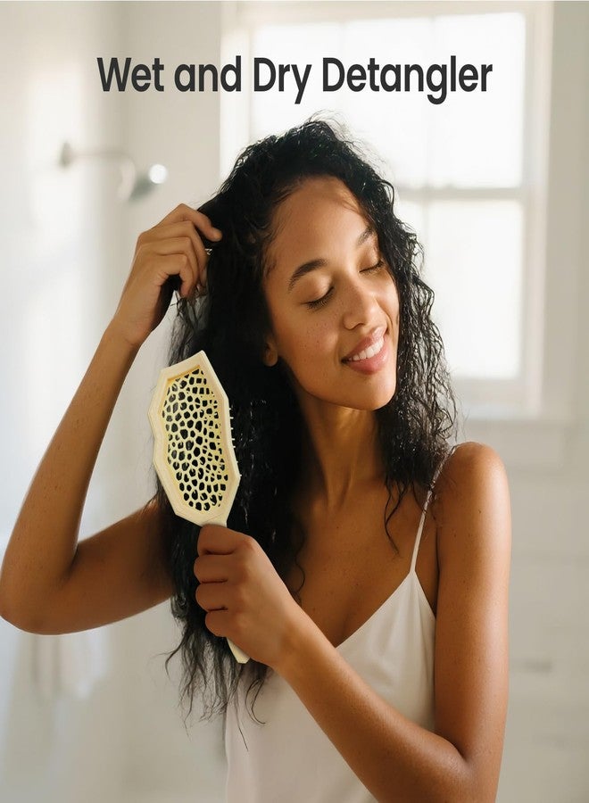 AIMIKE Glacier Detangling Brush, Pain-Free Detangler Brush for Curly Hair Wet & Dry Use, Glide Through Tangles with Ease, Vented Hair Brush for Women's 2c to 4c Curls, Cream Yellow - Image 5