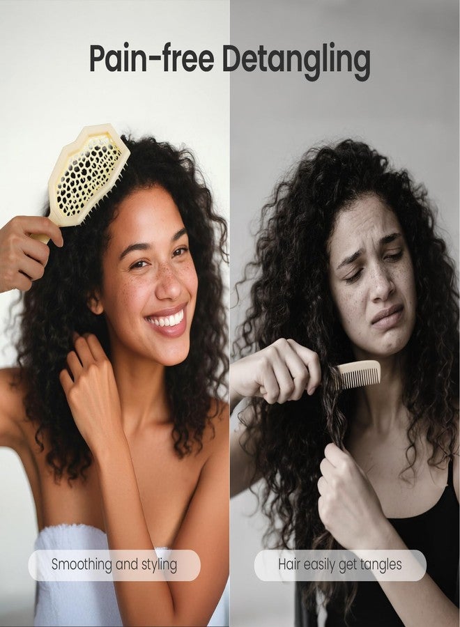 AIMIKE Glacier Detangling Brush, Pain-Free Detangler Brush for Curly Hair Wet & Dry Use, Glide Through Tangles with Ease, Vented Hair Brush for Women's 2c to 4c Curls, Cream Yellow - Image 4