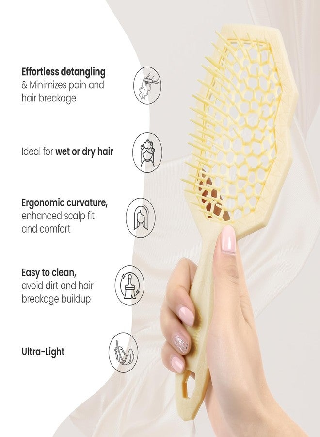 AIMIKE Glacier Detangling Brush, Pain-Free Detangler Brush for Curly Hair Wet & Dry Use, Glide Through Tangles with Ease, Vented Hair Brush for Women's 2c to 4c Curls, Cream Yellow - Image 3