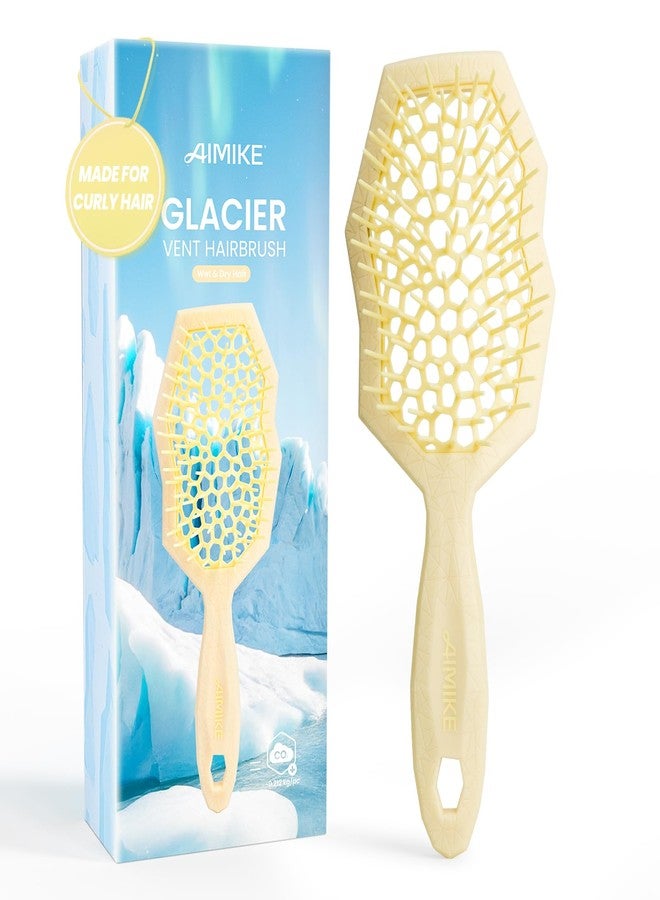 AIMIKE Glacier Detangling Brush, Pain-Free Detangler Brush for Curly Hair Wet & Dry Use, Glide Through Tangles with Ease, Vented Hair Brush for Women's 2c to 4c Curls, Cream Yellow - Image 1