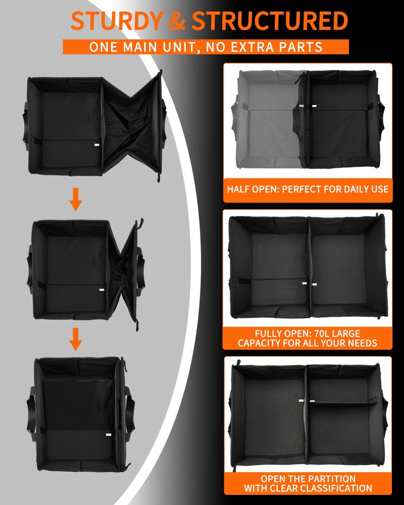 SIBOFUEGO Sturdy Car Trunk Organizer â€“ Large Capacity Trunk Organizer for SUVs & Sedans, Hard-Shell One-Piece Design with Cute Print, Collapsible and Durable Car Organizers (Black Leopard 70L) - Image 4