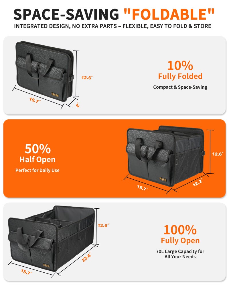 SIBOFUEGO Sturdy Car Trunk Organizer â€“ Large Capacity Trunk Organizer for SUVs & Sedans, Hard-Shell One-Piece Design with Cute Print, Collapsible and Durable Car Organizers (Black Leopard 70L) - Image 3