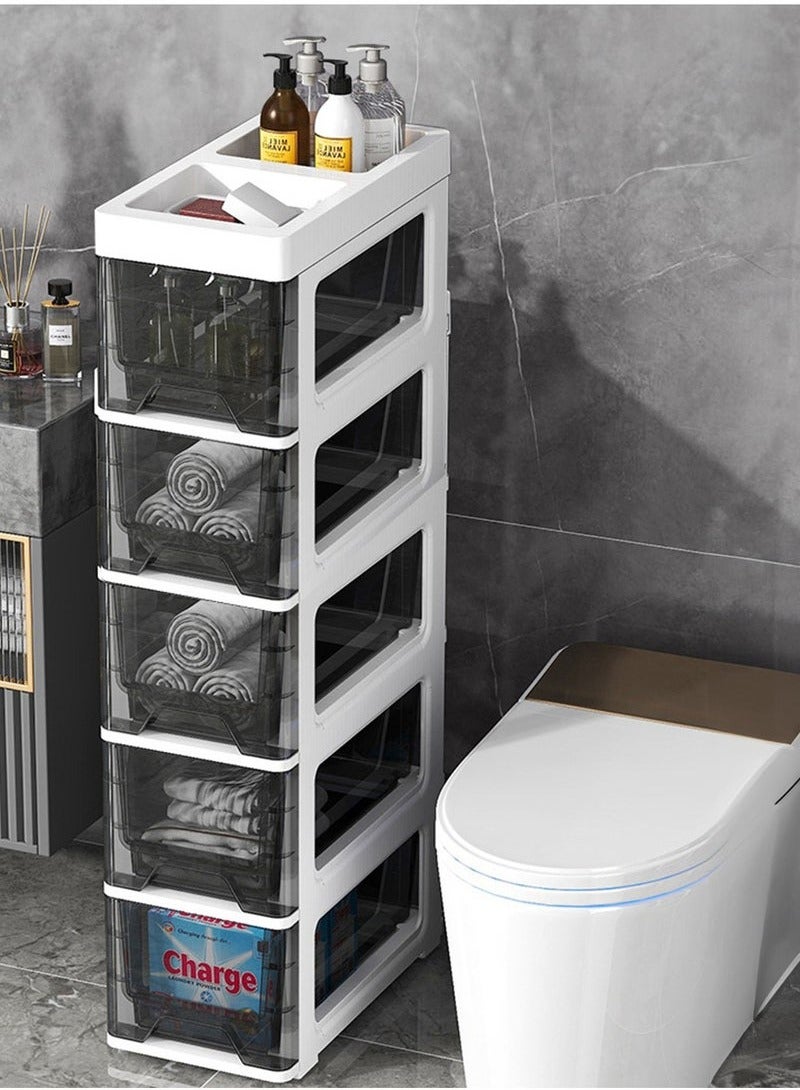 MIXDE 5 Layers Drawer Plastic Multi-Purpose Storage Cabinet With Wheel Storage Drawers for Closets Bedroom Nursery Room Hallway Bathroom  - Image 1