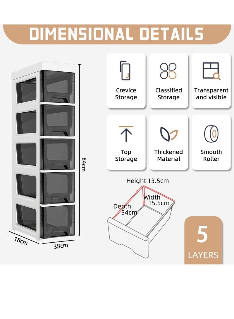MIXDE 5 Layers Drawer Plastic Multi-Purpose Storage Cabinet With Wheel Storage Drawers for Closets Bedroom Nursery Room Hallway Bathroom  - Image 4