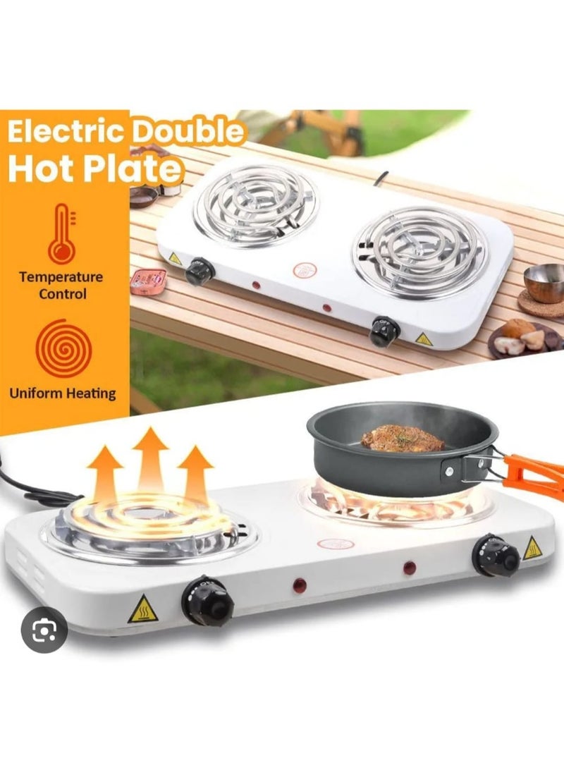 موقد كهربائي مزدوج 2000 واط بملفات تسخين وتحكم مستقل في الحرارة مع حماية من ارتفاع الحرارة مناسب للاستخدام المنزلي والسفر - Image 4