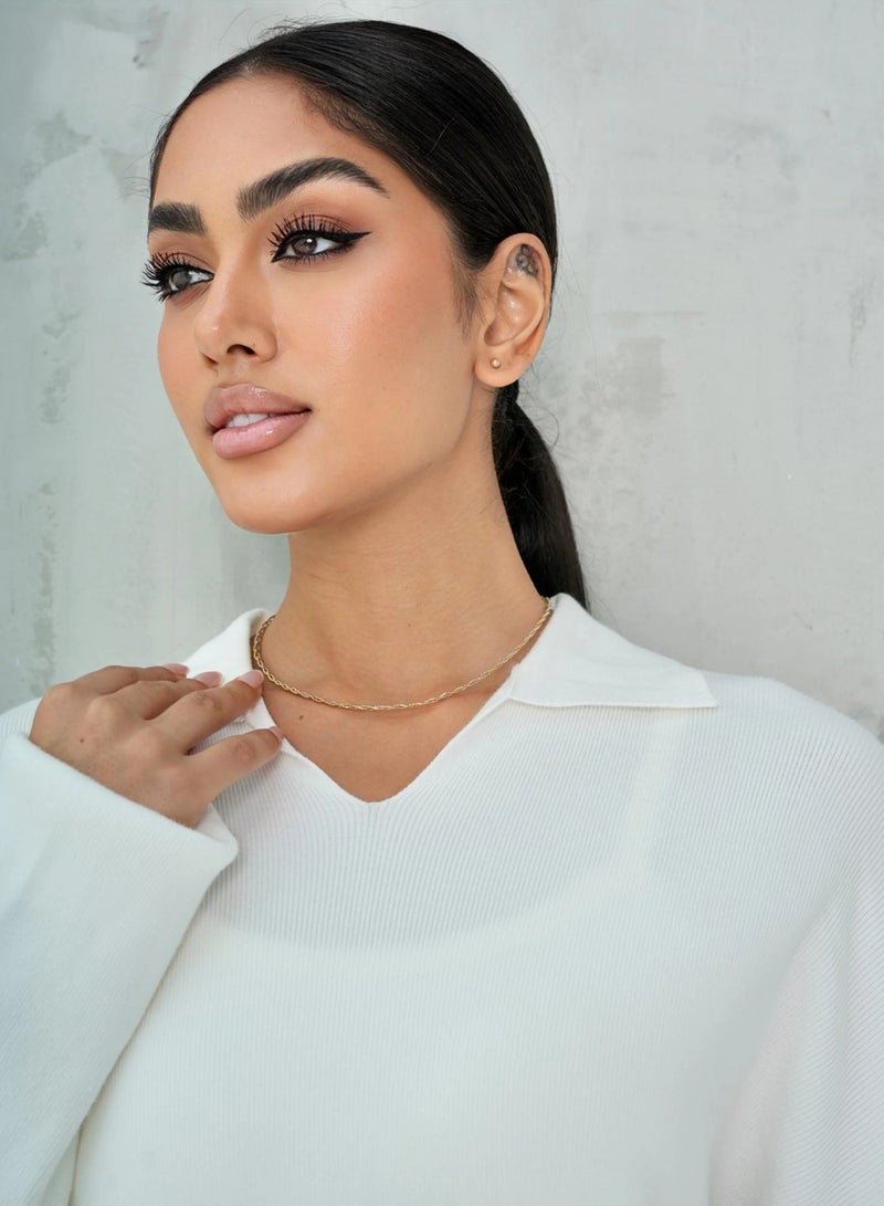 Andy 2322 | Women's Two-Piece Lounge Set – Soft Cotton, Oversized Top with Collar and Relaxed Fit Pants | White - Image 2