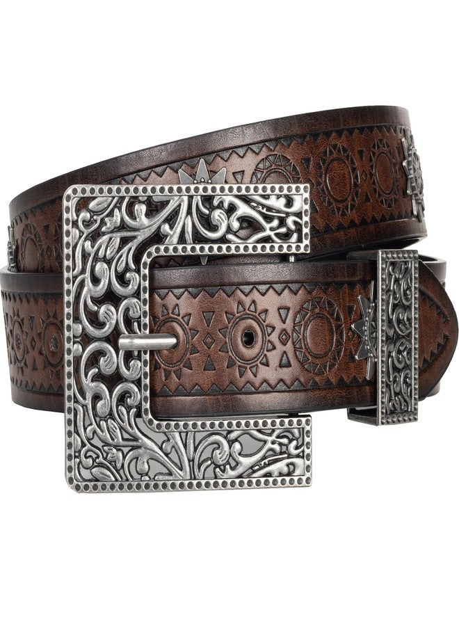 UTOWO Adjustable Vintage Western-Belts for Women Men Engraved Buckle-Belts Cowboy-Cowgirl-Belt - Image 1