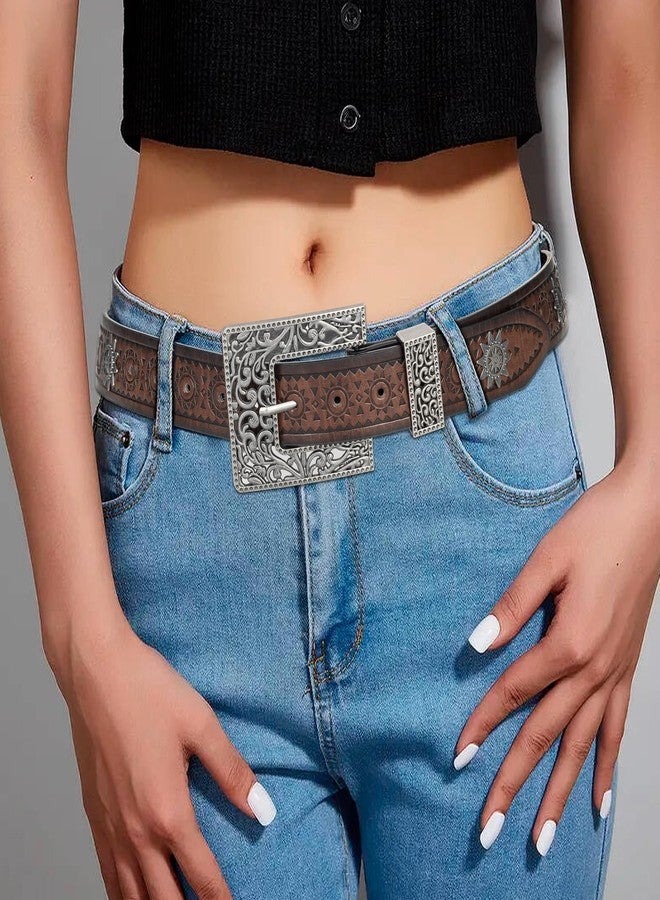UTOWO Adjustable Vintage Western-Belts for Women Men Engraved Buckle-Belts Cowboy-Cowgirl-Belt - Image 2