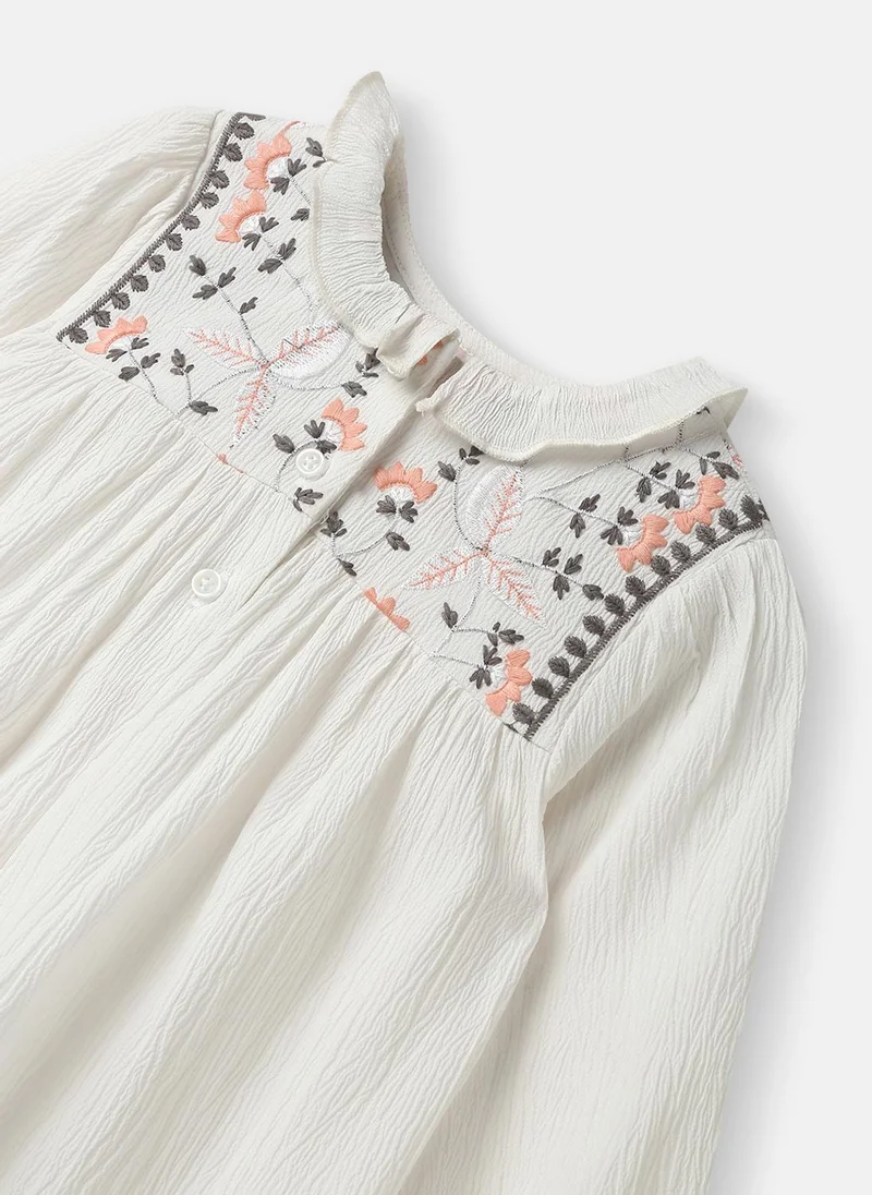 Nautinati Nautinati Girls' Cotton Ruffled Collar Embroidery Detail Top