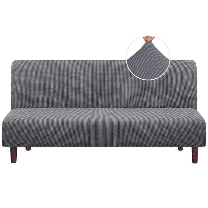 Stretch Armless Futon Cover Futon Slipcover Full Queen Couch Cover Futon Sofa Bed Cover Furniture Protector with Elastic Bottom Machine Washable Gray