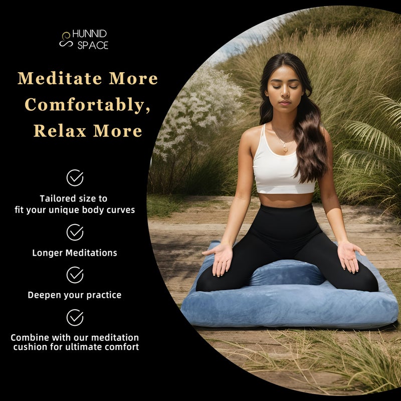 hunnidspace Meditation Zafu Cushion Set with Buckwheat Hulls & Memory Foam - Ergonomic Support for Yoga & Sitting - Removable Machine-Washable Luxury Velvet Cover - for Adults and Kids (Blue) - Image 2