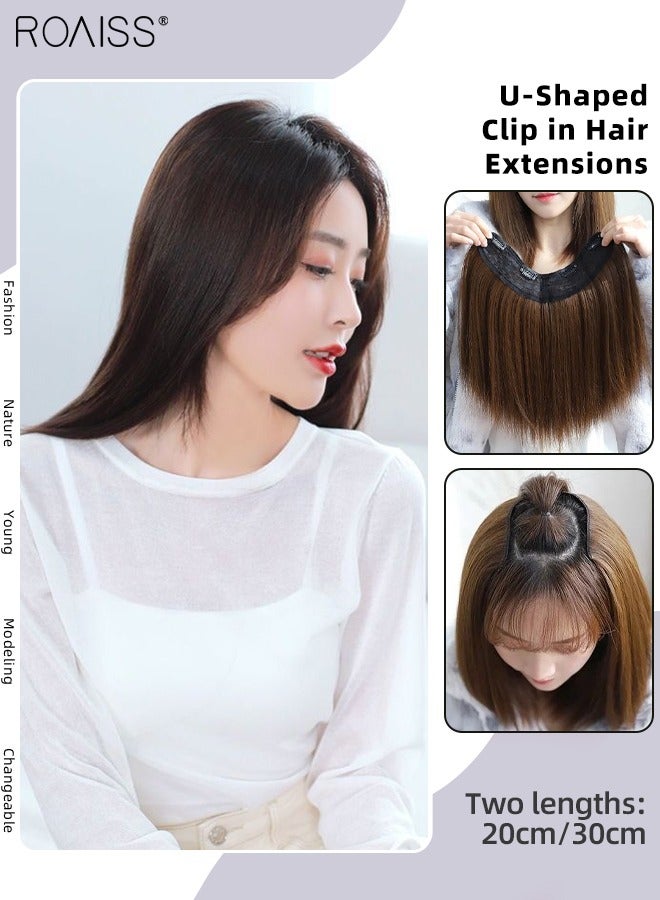 roaiss U-Shaped Clip in Hair Extensions, One Piece Short Straight Hair Pad with 4 Clips, Heat Resistant Synthetic Fluffy Hairpiece for Thin Hair and Hair Loss for Women Girls  - Image 1