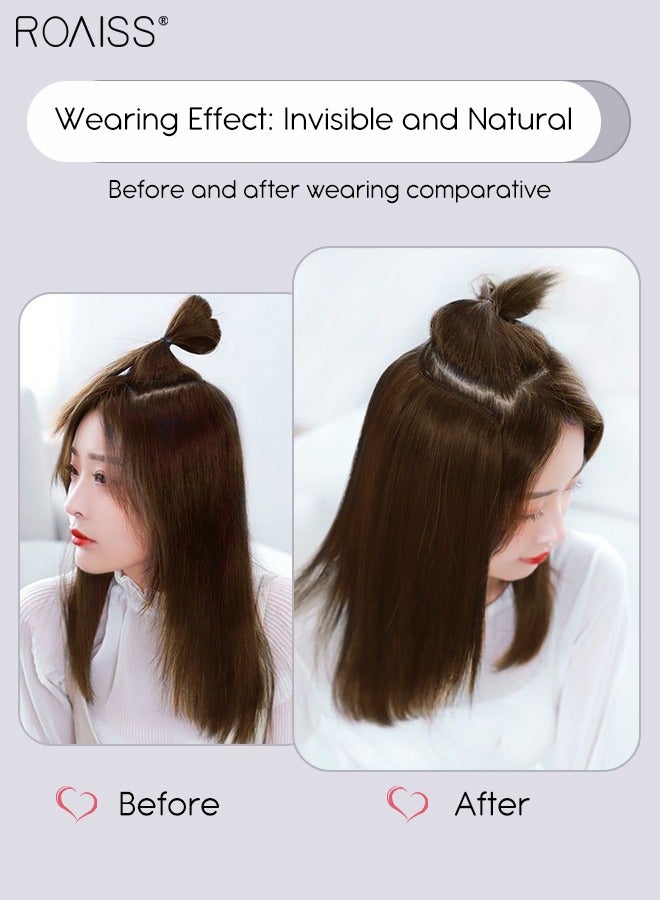 roaiss U-Shaped Clip in Hair Extensions, One Piece Short Straight Hair Pad with 4 Clips, Heat Resistant Synthetic Fluffy Hairpiece for Thin Hair and Hair Loss for Women Girls  - Image 2